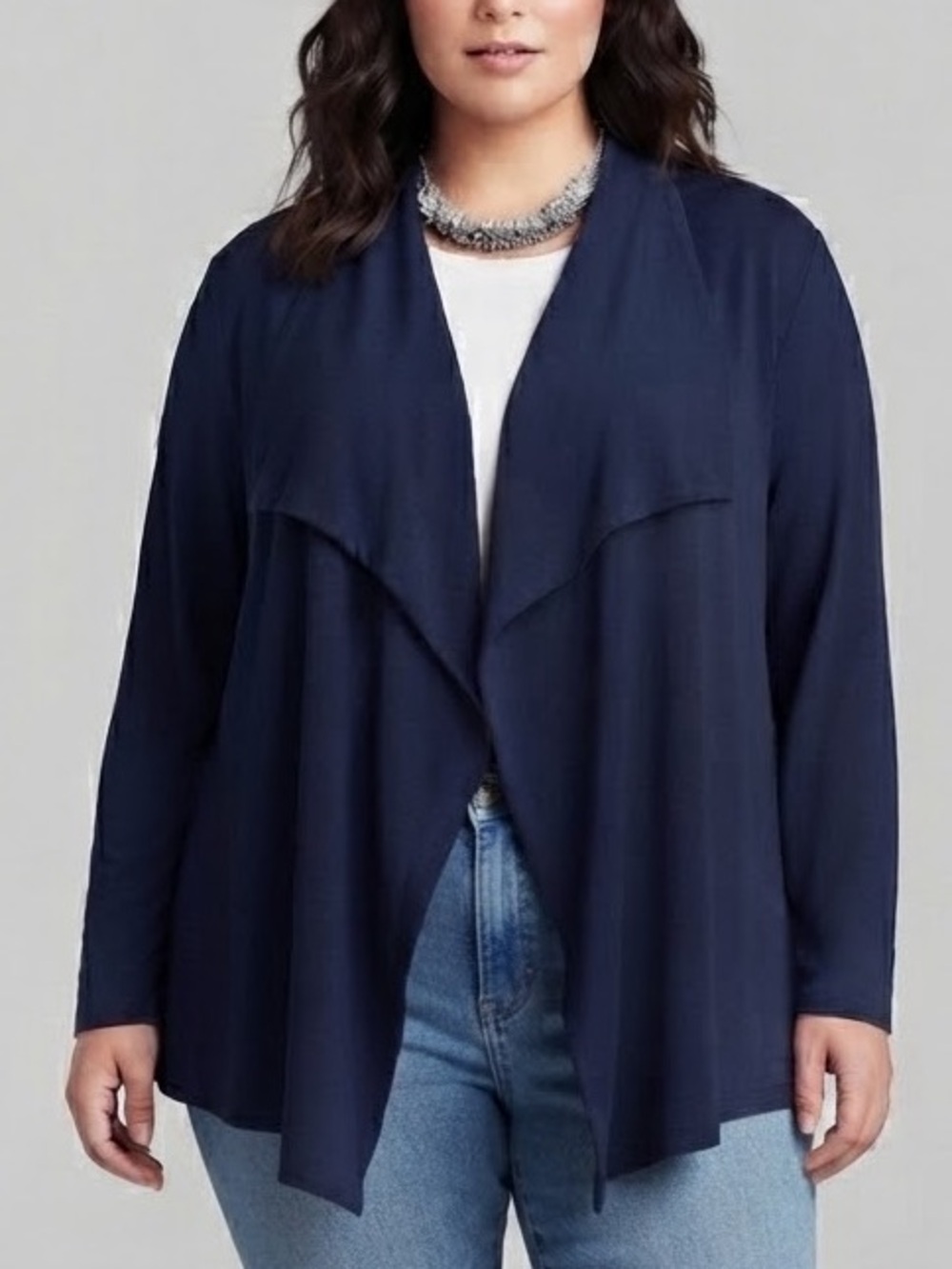 CLEO Navy Blue Draped Open Front Knit Cardigan Sweater XXL